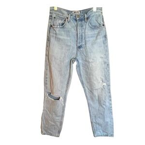 AGOLDE Riley High Rise Straight Crop Blue Jeans Womans Sz 26 (28x25) Button Fly